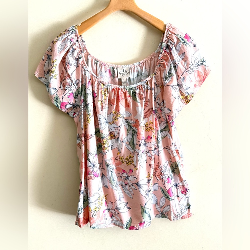 St. John's Bay Flutter Sleeve Blouse peach tropical floral large‎